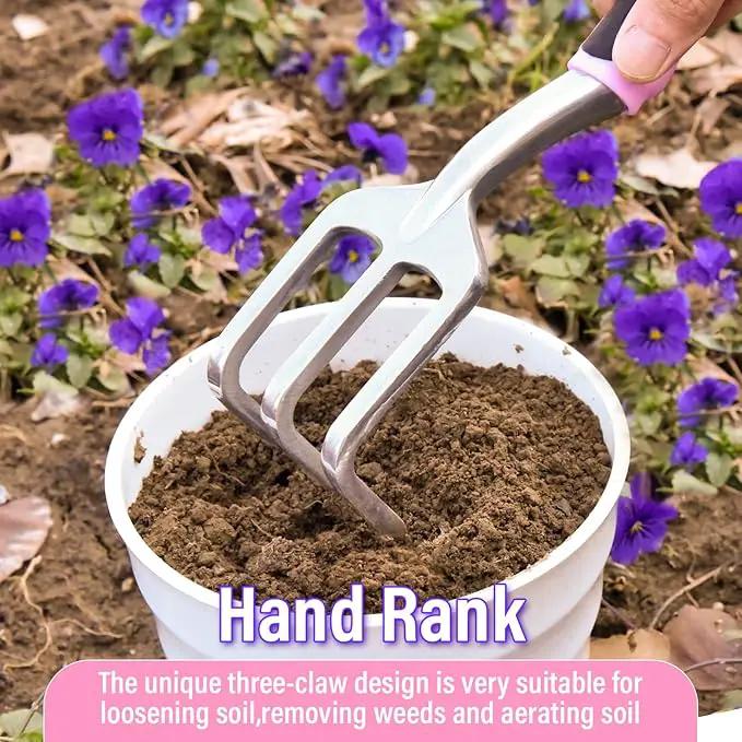 Garden Tool Set SOYUS Heavy Duty 3 Piece Gardening Hand Tools Aluminum Garden Shovel for Planting Hand Trowel Cultivator Rake with Ergonomic Non-Slip Rubber Grip Pink Gardening Gifts for Women by GreenHaven Gardens