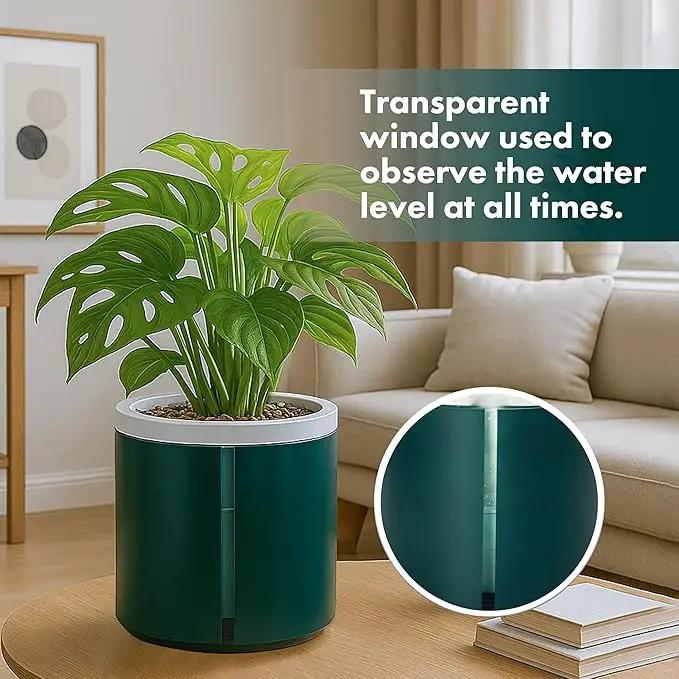 D'vine Dev 6 Inch Design Self Watering Planter for Indoor Plants, White Terracotta Pot with Teal Cylinder Glass Cup, Set of 2, 37-Y-B-5 by GreenHaven Gardens