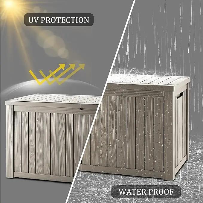 200 Gallon Outdoor Storage Bench Waterproof - Resin Deck Storage Chest for Patio & Pool, Lockable Outdoor Storage Box for Cushions & Tools, UV-Resistant, Granite Grey by GreenHaven Gardens
