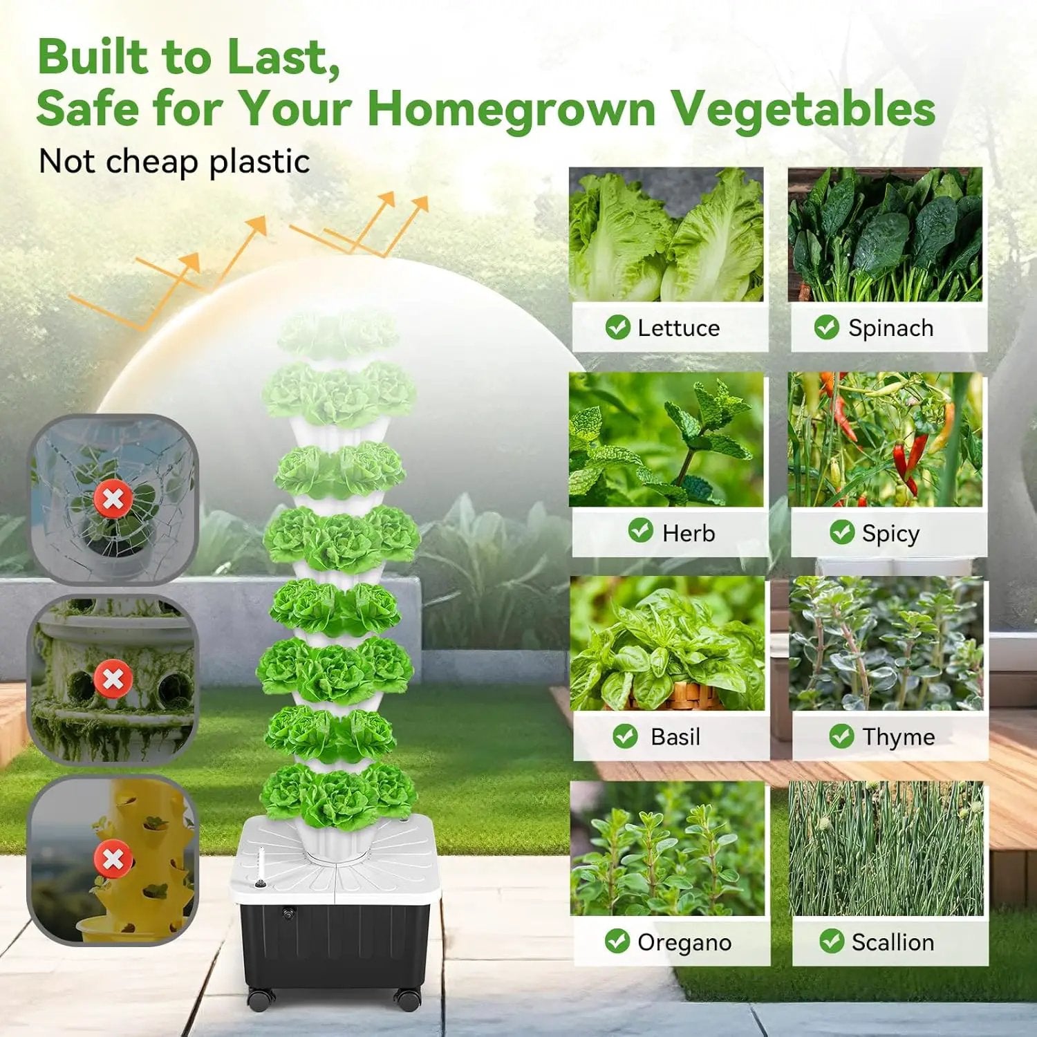 BAOSHISHAN Vertical Hydroponic Garden Tower, 40 Pods 8 Tiers Hydroponics Tower Outdoor, Vertical Hydroponic System with Water Pump for Vegetable Herb Fruit by GreenHaven Gardens
