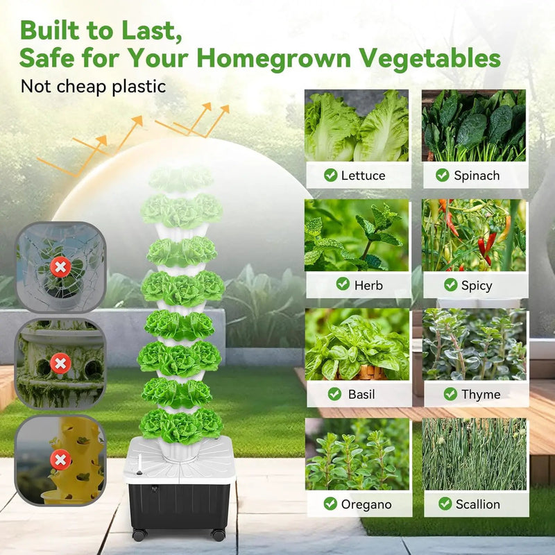 BAOSHISHAN Vertical Hydroponic Garden Tower, 40 Pods 8 Tiers Hydroponics Tower Outdoor, Vertical Hydroponic System with Water Pump for Vegetable Herb Fruit by GreenHaven Gardens