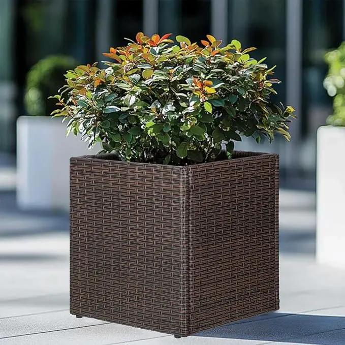 SUNNYPARK Set of 2 Large Square Planter with Removable Liner, All-Weather PE Rattan Modern Planters Indoor Outdoor Flower Plant Pots Garden Box Patio Yard Front Porch Deck by GreenHaven Gardens