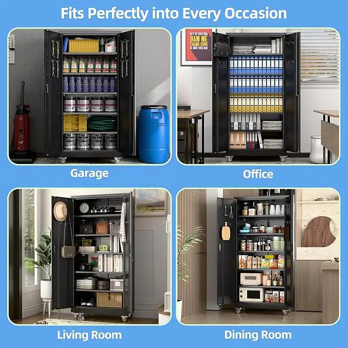 71" H×34" W×18" D Metal Garage Storage Cabinet with Wheels & Pegboard, Lockable Metal Storage Cabinets with 2 Doors&5 Adjustable Shelves for Garage&Home,Assembly Required,Black by GreenHaven Gardens