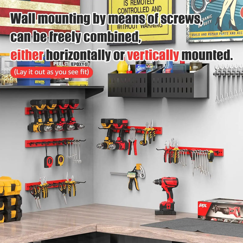 CCCEI 3 Modular Pegboard Strip Storage, Metal Peg Slat Wall Mount for Garage, Basement, Garden, Laundry Room Organization. Flexible Tool Organizer for Rake, Shovels, Crafting. Gifts for Men, Red. by GreenHaven Gardens