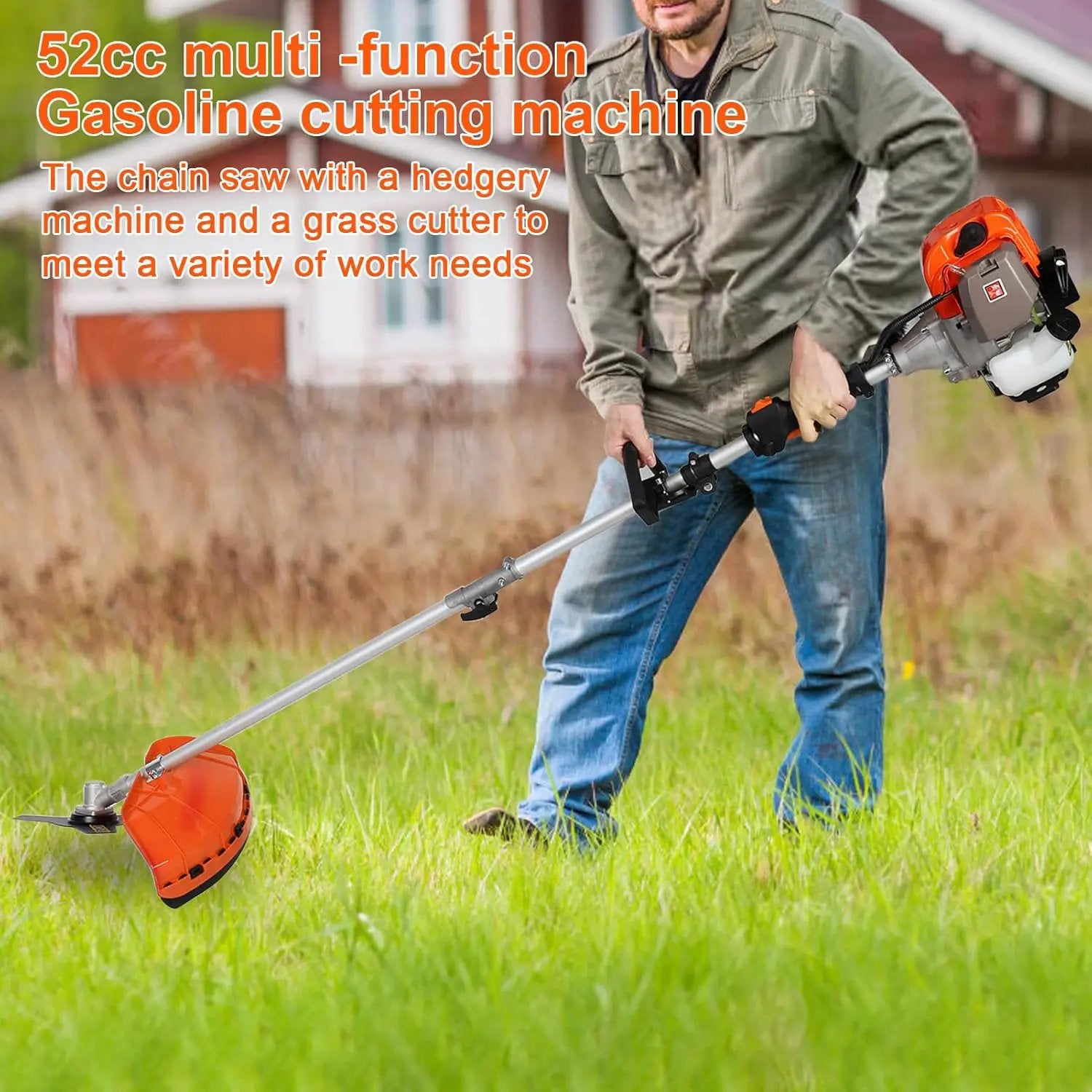 Gas Weed Wacker, 52cc 2-Stroke 5 in 1 Multi-Functional Lawn Mower Hedge Trimmer Pruners Gas Powered Brush Cutter, Weed Eater for Grass and Bush Shipping from US (Red) by GreenHaven Gardens