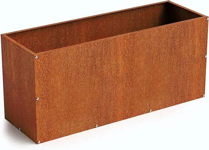 DIY CARTEL Corten Steel Rectangular Outdoor Planter Box, Rustic & Modern Farmhouse Design, Large Raised Metal Garden Bed for Commercial & Residential Use (36in x 12in x 16in) by GreenHaven Gardens