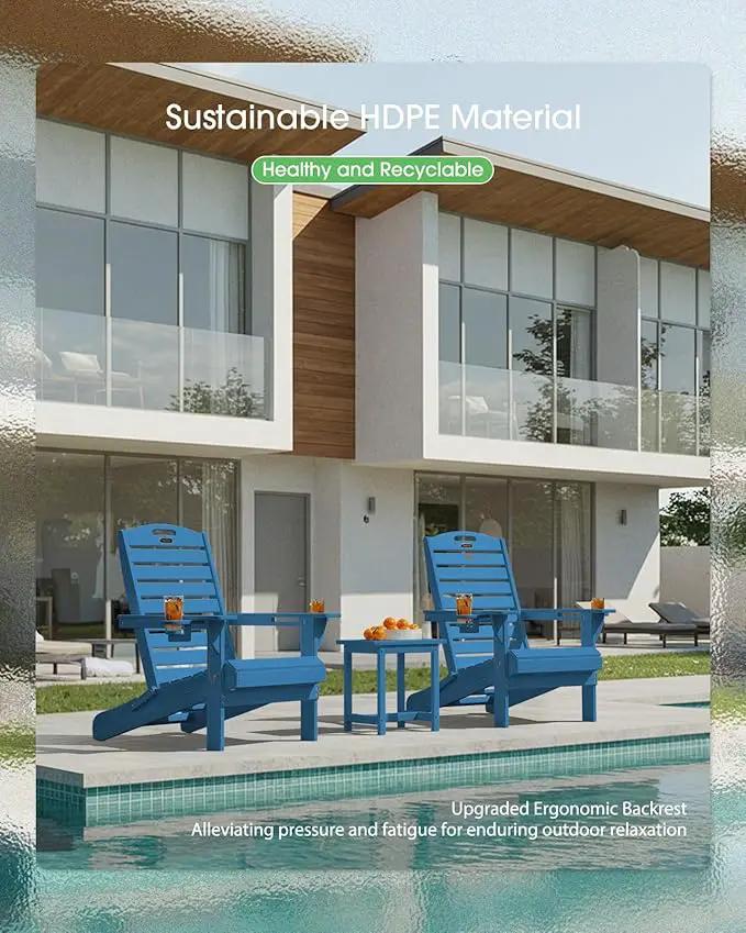 Adirondack Chairs Set of 4, Outdoor Fire Pit Chairs, HDPE All-Weather Adirondack Chairs with Cup Holder, Lawn Chair for Deck, Patio, Garden (NavyBlue) by GreenHaven Gardens