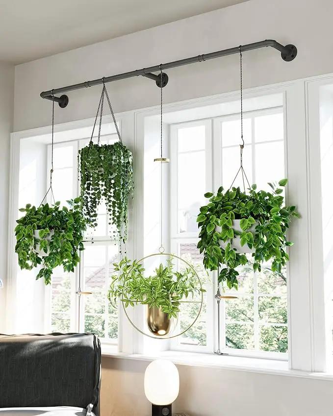 Plant Hanger Indoor, Hanging Planters Rod for Indoor Plants with 6 Hanging Chains, Wall Plant Hanging Rod for Window Ceiling, 65.7 Inch, Metal/Black, Pots Not Included… by GreenHaven Gardens