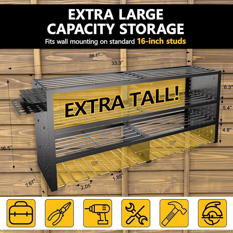 Large Power Tool Organizer Wall Mount, 4 Layer Garage Storage Cordless Tool Organizer with 8 Drills Holder, Heavy Duty Premium Metal Load 400 lbs, Ideal Garage Organization Gifts for Men by GreenHaven Gardens