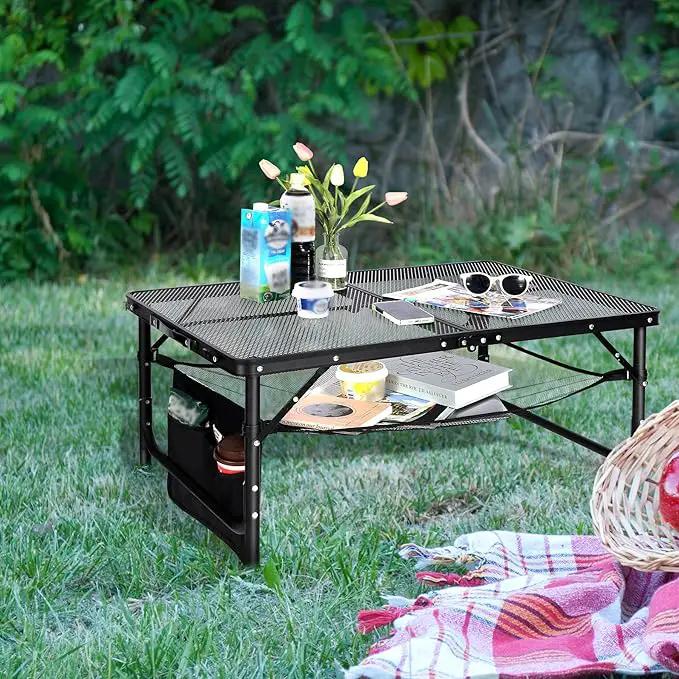REDCAMP 36x24 Folding Grill Table for Outside, Lightweight Portable Metal Aluminum Outdoor Grill Table with Adjustable Height Legs, Great for Camping Picnic Cooking BBQ, Black 3ft by GreenHaven Gardens