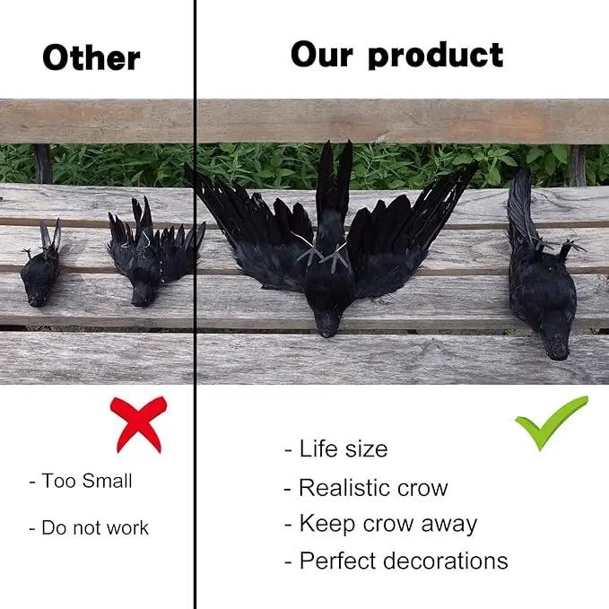 2-Pack Realistic Crows Lifesize Extra Large Handmade Black Feathered Crow for Halloween Decorations Birds, L (13 inch+12 inch) by GreenHaven Gardens