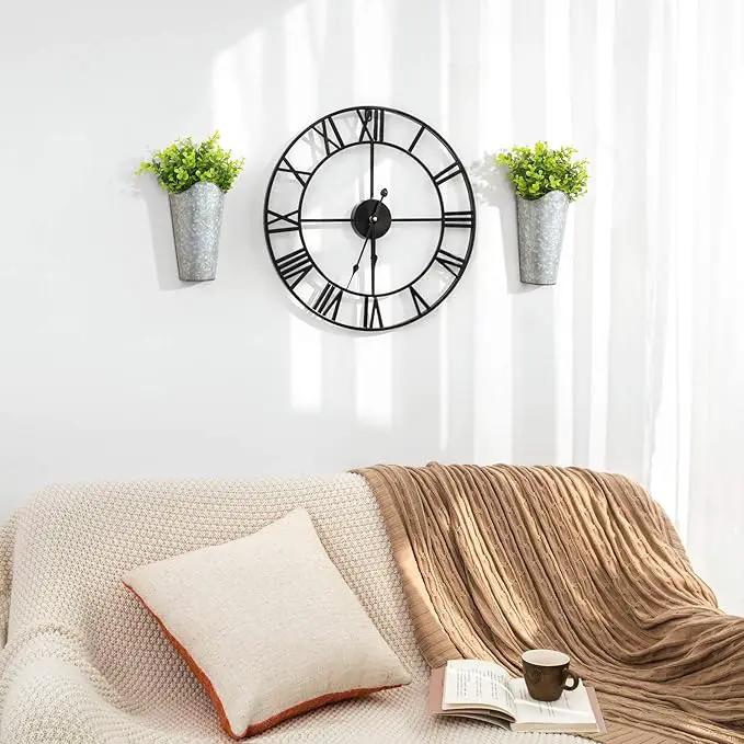 Dahey 2 Pack Galvanized Metal Wall Planter with Artificial Eucalyptus Farmhouse Decor Hanging Wall Vase Planters Flowers Holder for Country Rustic Home Wall Decor,Silver by GreenHaven Gardens