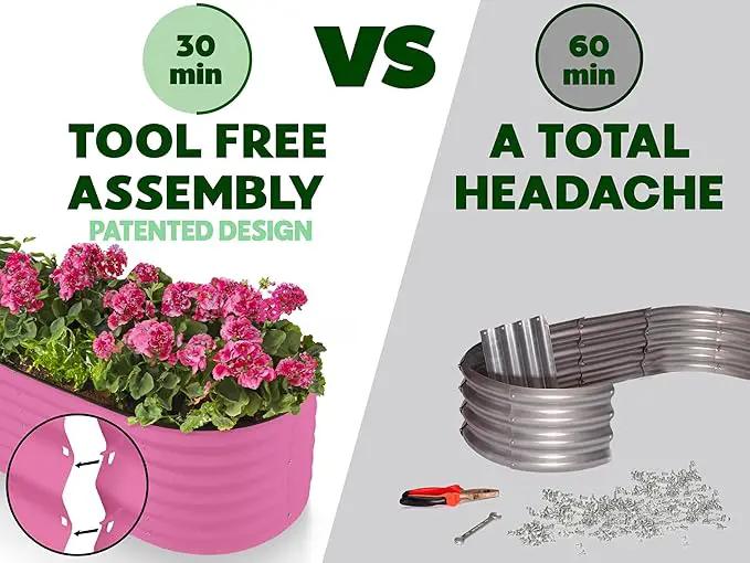 9-in-1 Galvanized Steel Raised Garden Bed // 8×2×1.5 ft Modular Planter for Gardening, Vegetables, Flowers // 18" Tall Metal Raised Garden Beds Outdoor (Pink) // Patented Design Planter Box by GreenHaven Gardens