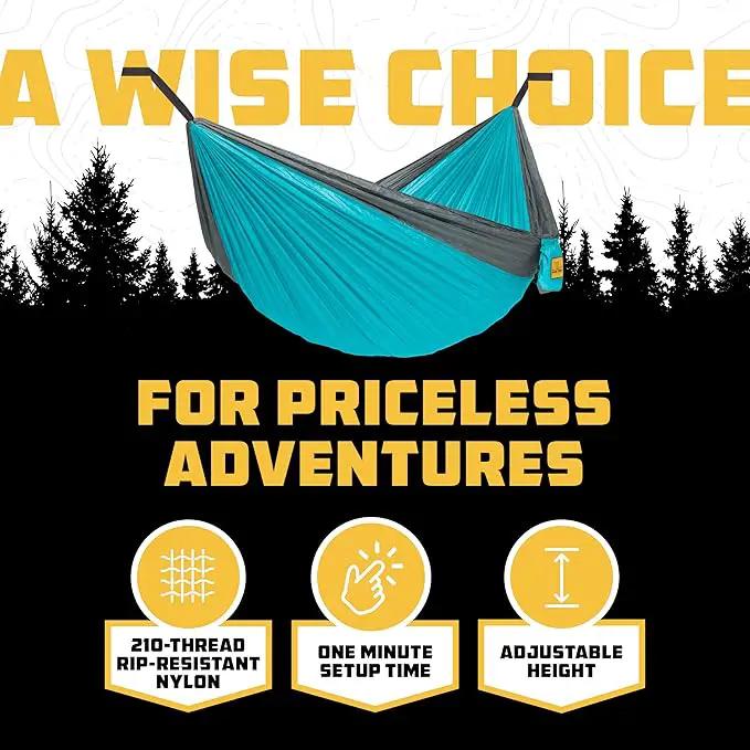 Wise Owl Outfitters Camping Hammock – 500lbs Portable Hammock with Tree Straps - Travel, Backpacking, Hiking, Outdoors Camping Gear - Single or Double by GreenHaven Gardens