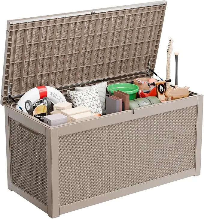 260 Gallon Waterproof Outdoor Storage Box,Large Resin Deck Box,Lockable Outside Storage Box Container for Patio Furniure,Garden,Tools (260 Gallon,Grey) by GreenHaven Gardens
