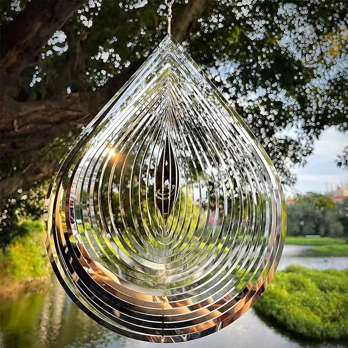 Wind Spinner 3D Stainless Steel Metal Sculptures Decorations, 3D Water Droplets Metal Wind Sculptures & Spinners for Indoor Outdoor Garden Decoration 12inch by GreenHaven Gardens