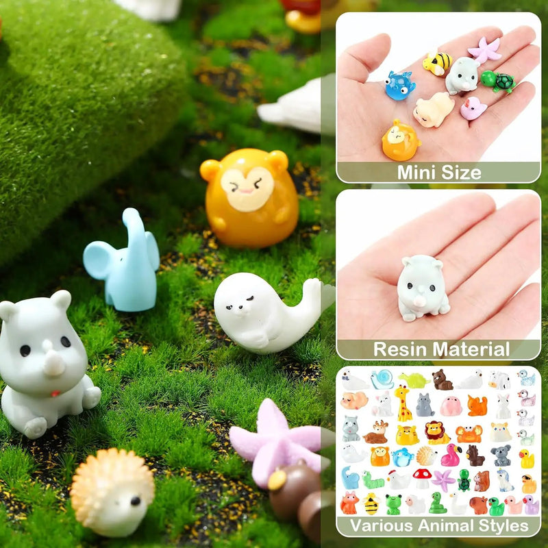 50 Pcs Mini Resin Animals Various Mini Animals Figurines for Farm Animal Figures,Dollhouse,Fairy House Garden,Micro Landscaping by GreenHaven Gardens