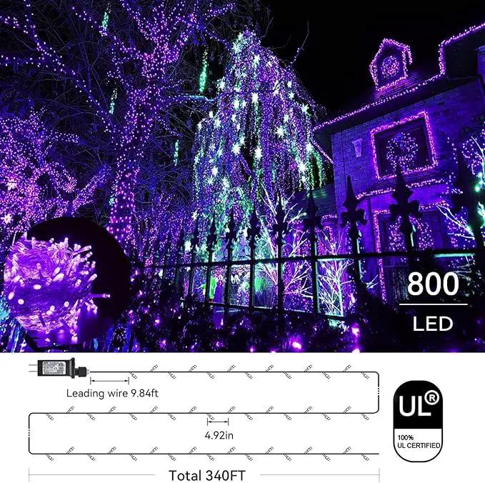 Purple Halloween Lights, 800LED 330FT Purple String Lights 8 Modes Timer Plug in Waterproof Indoor Outdoor Purple Christmas Lights for Halloween Christmas Garden Party Decoration by GreenHaven Gardens