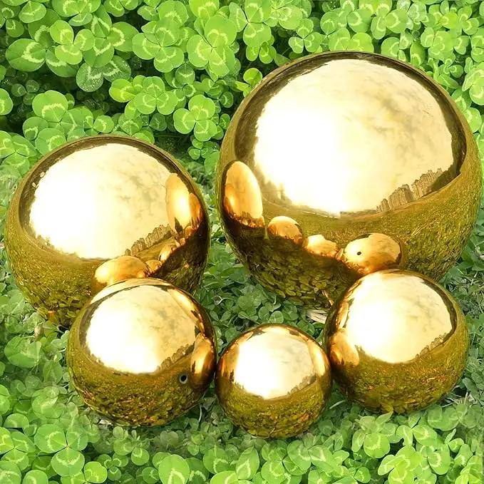 Nerien Gazing Ball, Stainless Steel Garden Mirror Globe, Polished Ornament Sphere, Hollow Floating Reflective Hemisphere, for Home Outdoor Pond Housewarming Swimming Pool Decoration, Gold, 5Pcs Mix by GreenHaven Gardens