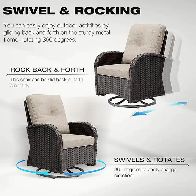 Joyside 6 Piece Patio Furniture Set, Outdoor Wicker Conversation Sets with Swivel Rocker Chairs and Sofa, Thick Cushion, Rattan Patio Sectional for Porch, Deck Use (Brown/Beige, 6 PCS) by GreenHaven Gardens