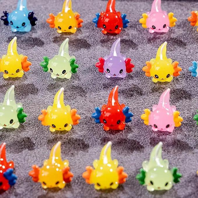72 Pack Mini Animals Tiny Axolotl Figurines Glow in Night Bulk for Miniature Dollhouse Decor Accessories Garden Aquarium Potted Ornament Party DIY Charms Office Classroom Activity to Hide by GreenHaven Gardens