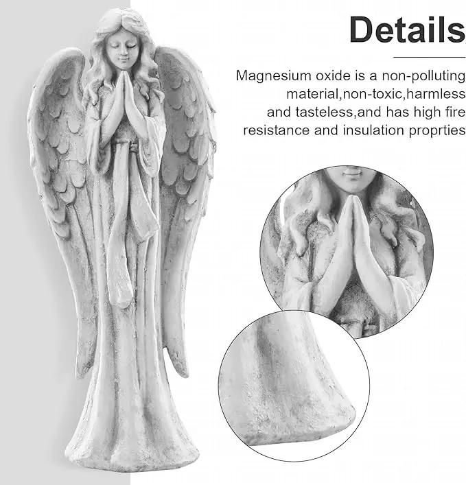TOETOL Outdoor Garden Statues Praying Angel Statue 31.1" Grave Decorations Magnesium Oxide Stone Grey Yard Patio Deck Home Entryway Hallway Sculpture by GreenHaven Gardens