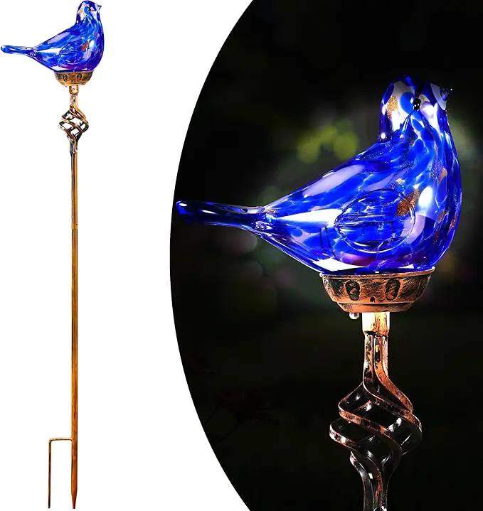 Decorative Solar Lights, Outdoor Solar Bird Stake Lights, Hand Blown Glass Decorative Garden Pathway Lights Outdoor Waterproof Glass Stakes (Dark Blue) by GreenHaven Gardens