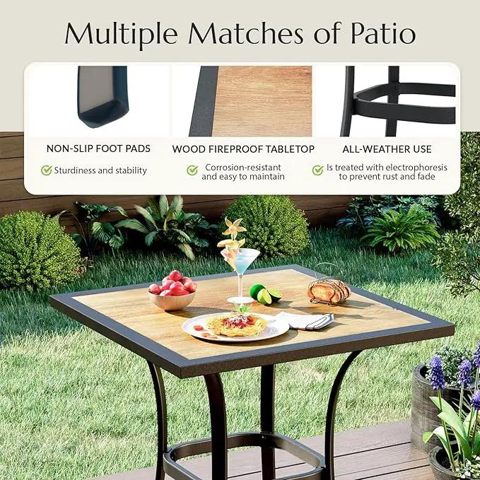 AECOJOY Outdoor Height Bar Table, 36'' Metal Frame Bar Table Bistro Square Table with Wooden Top, High Top Outdoor Pub for Patio Garden Lawn Poolside, Brown by GreenHaven Gardens