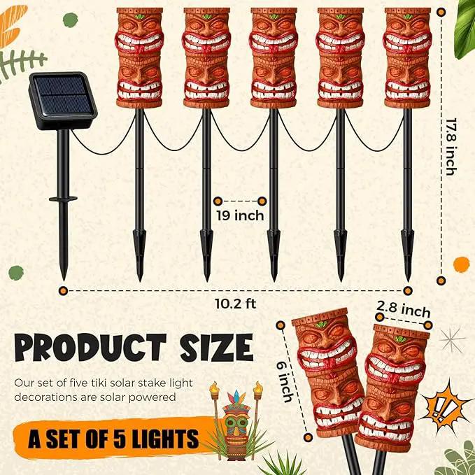 VIHOSE 5 Pcs Tiki Solar Light Decor Tiki Bar Statues Solar Power Light Stake Outdoor Hawaiian LED Decor for Luau Birthday Party Tropical Bar Garden Yard by GreenHaven Gardens