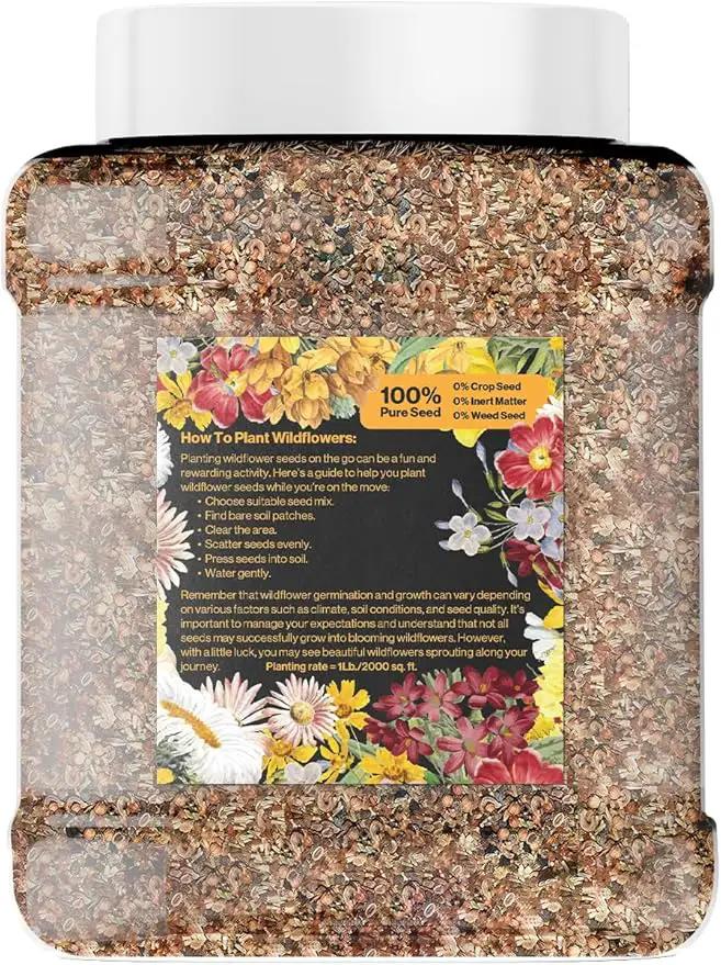 Bulk Wildflower Seed Mix – Honey Bee Wildflower Seed Mix 1 Pound Tub by GevaGrow | Bulk 300,000+ Seed Tub | 19 Variety Flower Seeds for Planting in Pots & Outdoor Gardens | No Messy Bags or Packets | by GreenHaven Gardens
