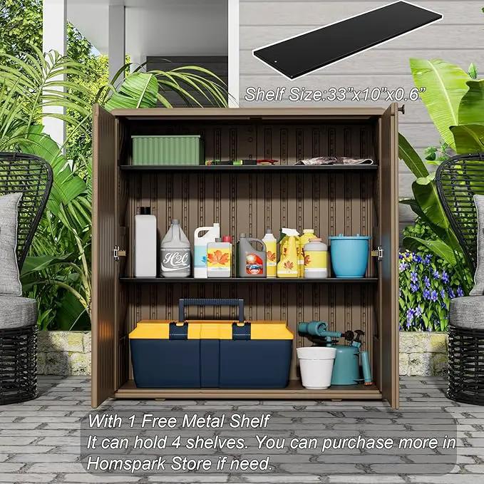 HOMSPARK Indoor/Outdoor Storage Cabinet with Doors and Shelf, 34”x16”x36” HDPE Plastic Storage Box for Bedroom, Bathroom, Living Room, Balcony, Multi-Purpose for Toys, Kitchen Tools, Coffee by GreenHaven Gardens