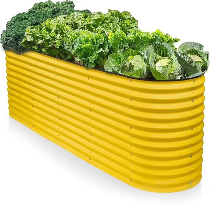 9-in-1 Galvanized Raised Garden Beds Outdoor // 8×2×2.5 ft Modular Planter for Gardening, Vegetables, Flowers // 32" Extra Tall Metal Raised Garden Bed (Yellow) // Patented Design Planter Box by GreenHaven Gardens