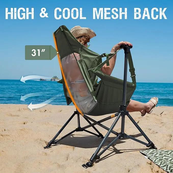 Portal Hammock Camping Chair, Portable Outdoor Swinging Chairs, Rocking Chair for Adults with Adjustable Back and Height for Lawn, Backyard, Patio, Supports 400 lbs, Breathable Mesh High Back, Green by GreenHaven Gardens