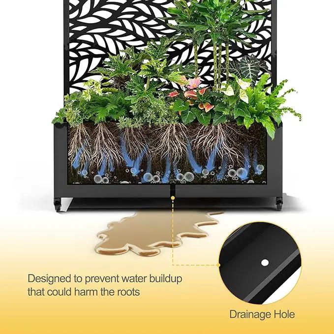 Raised Garden Bed with Trellis and Wheels,73"x35"x16" Metal Raised Garden Bed,Black Flowing Leaf Metal Planter with Climbing Trellis for Vines & Vegetables by GreenHaven Gardens