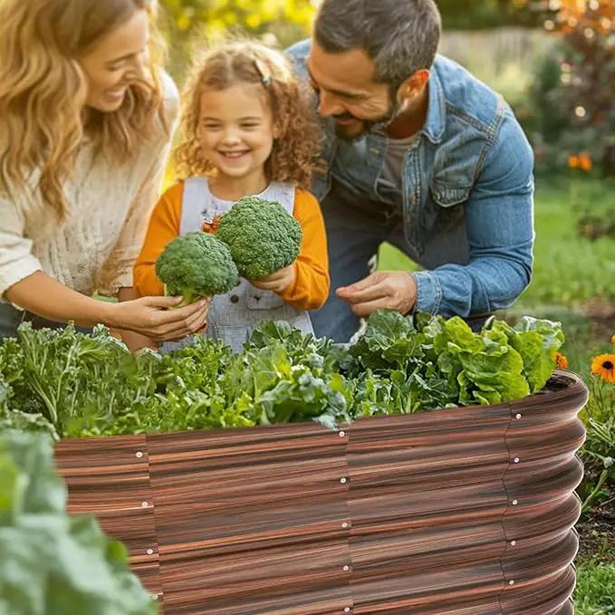 4x2x2ft Oval Galvanized Raised Garden Bed Kits Outdoor Large Metal Modular Planter Box 9-in-1 Raised Beds for Gardening,Vegetables,Fruits,Flowers & Herbs (Brown) by GreenHaven Gardens