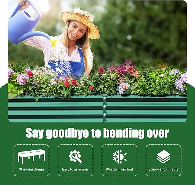 Land Guard Galvanized Raised Garden Bed with Legs, 96×24×32in Raised Garden Beds Outdoor with Drainage Holes, Planter Boxes Outdoor for Backyard, Patio, Balcony, 800lb Capacity, Green by GreenHaven Gardens