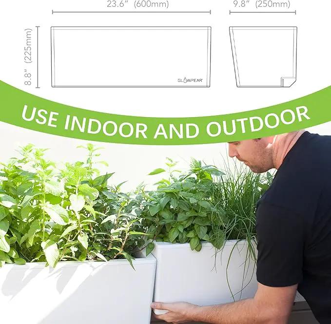 Glowpear Self Watering Railing Planter Box - 23.6", White - UV Stable, Scalable Plant Pot with Water Gauge, Indoor Outdoor for Vegetables, Flowers, Herbs, and Succulents by GreenHaven Gardens