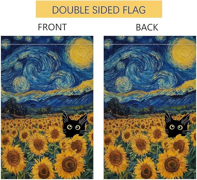 BLKWHT Summer Sunflower Cat House Flag 28x40 Vertical Double Sided Blue Sky Welcome Farmhouse Holiday Outside Decorations Burlap Yard Flag BW822-40 by GreenHaven Gardens