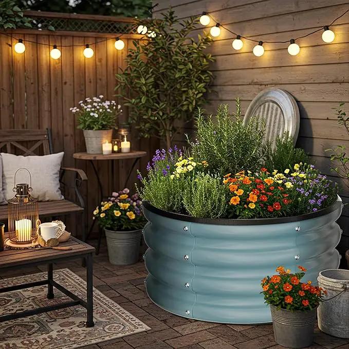 ZXZYHFTY Round Galvanized Raised Garden Bed kit,Blue Outdoor Garden Raised Planter Box, Round Large Metal Raised Garden Beds for Vegetable 2 * 2 * 1ft 2 Pcs by GreenHaven Gardens