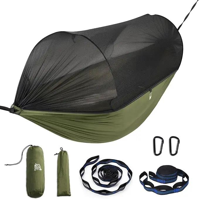 Miztli Camping Hammock -Portable Hammock w/Spacious Net & Tree Straps w/Adjustable Loops, Double and Single Hammock for Outdoor, Indoor, Hiking and Travel by GreenHaven Gardens