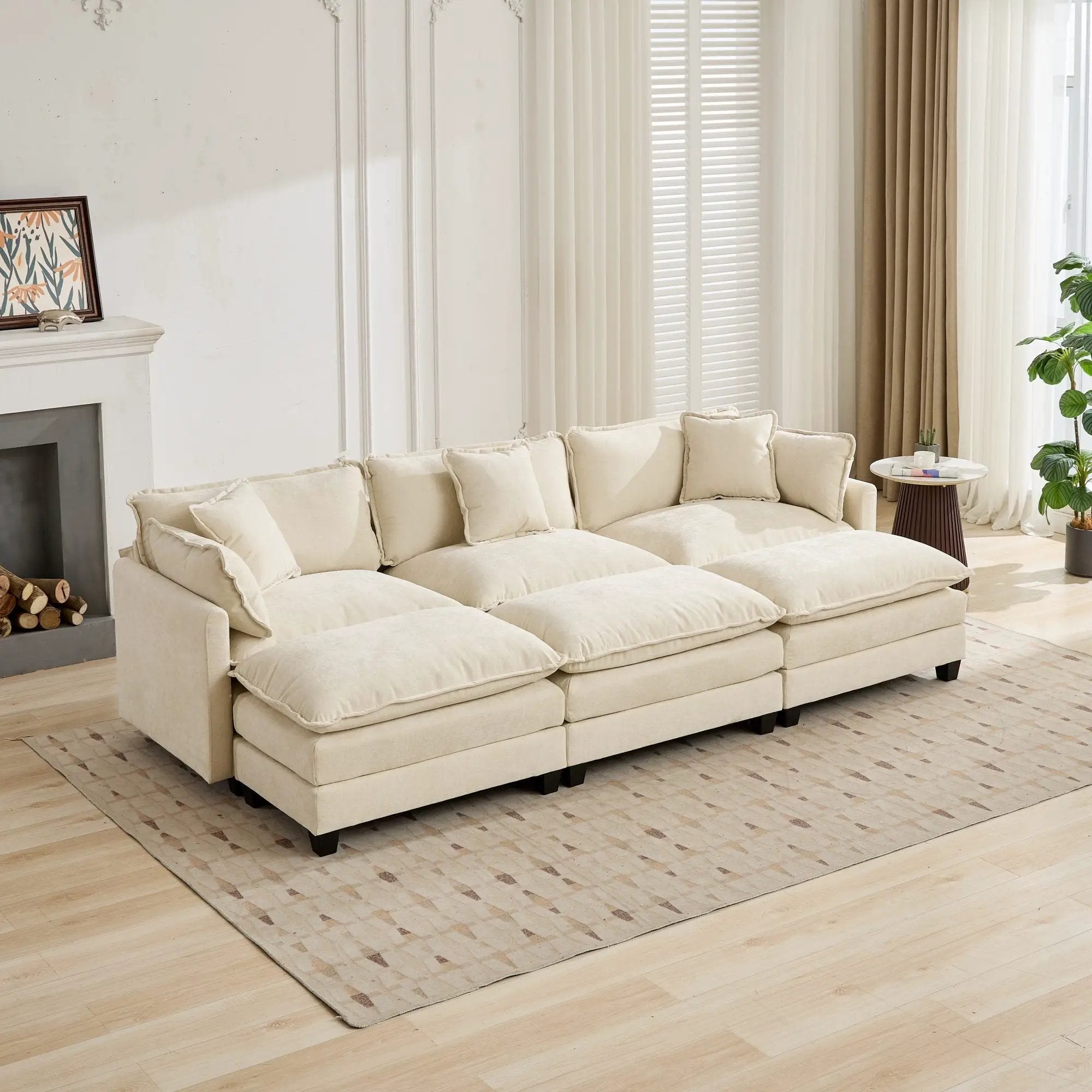 Cloud3 Seats Sofa (Ottoman is not included)Chenille Fabric in Beige by BLAKHOM