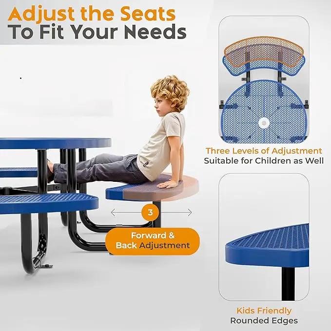 Metal Picnic Tables for Kids for Outdoors with Umbrella Hole - Coated Steel Heavy Duty Commercial Grade Table with Adjustable Seats (Blue, 38 in, Kids, Expanded Steel) by GreenHaven Gardens