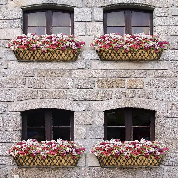 4 Pack 30 Inch Window Boxes Planters Railing Planter Box with Adjustable Brackets for Porch Fence Patio Balcony Hanging Flower Baskets with Coco Liners for Outdoor Garden Decor - Bronze by GreenHaven Gardens