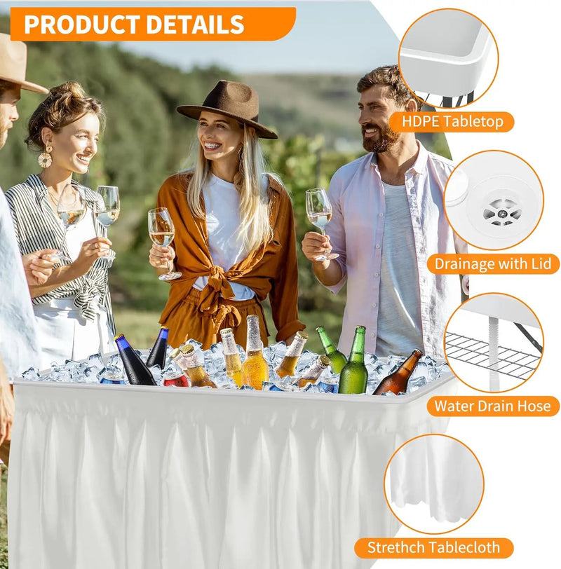 Portable Folding Ice Cooler Table - Outdoor Cooler 4 Foot Table with Removable Matching Skirt and Shelf, Ice Tables for Party, BBQ, Camping, Picnic, Foldable Self-Serving Beverage Cooling Bar(White) by GreenHaven Gardens