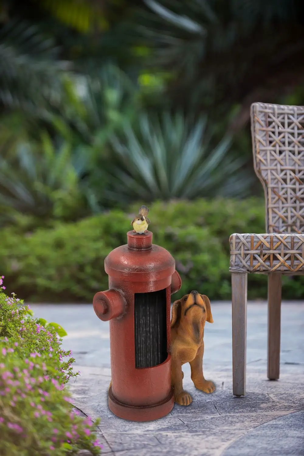 Red Fire Hydrant Water Fountain with Dog and Bird Accents by HouseOfZazla