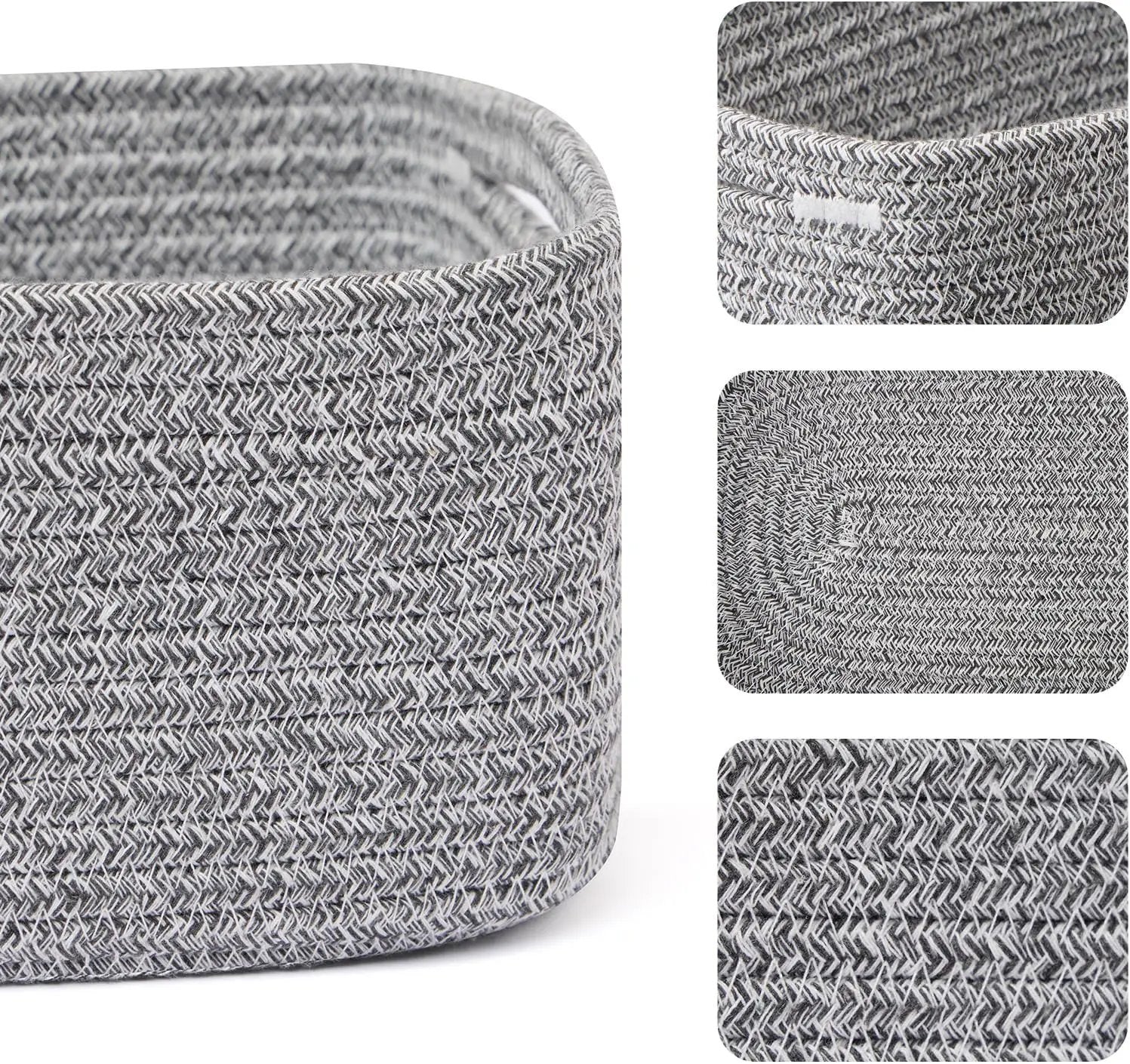 Small Storage Baskets for Organizing | Closet Organizer Bins | Shelf Toy Basket | Woven Rope Baskets | Cube Decorative Box | Shallow Basket | 13x8.5x5.1” | 4 Packs Mixed Grey by GreenHaven Gardens
