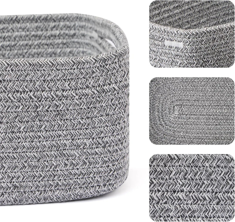 Small Storage Baskets for Organizing | Closet Organizer Bins | Shelf Toy Basket | Woven Rope Baskets | Cube Decorative Box | Shallow Basket | 13x8.5x5.1” | 4 Packs Mixed Grey by GreenHaven Gardens