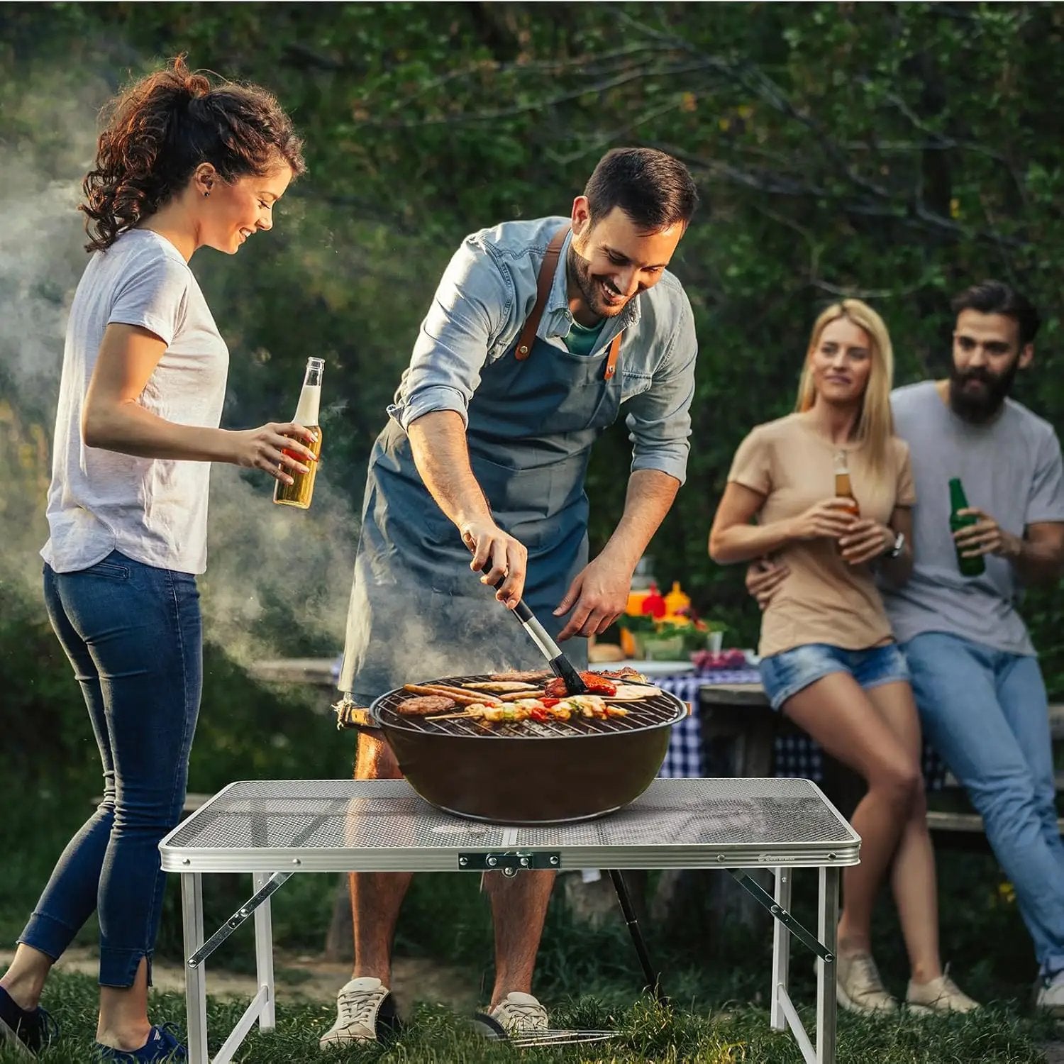 Folding Table, Easy for Storage, Compact and Portable Picnic Table for Grill, Outdoor Camping, Garden, Patio, Dining, BBQ, Party, Market, 3Ft (Medium, Silver) by GreenHaven Gardens