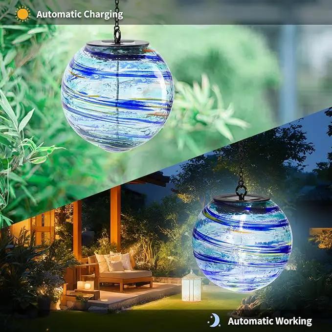 VCUTEKA Solar Chandelier Outdoor, Hanging Glass Solar Light with Hook Up, Garden Lanterns Decor for Yard, Tree and Patio, Starry Blue by GreenHaven Gardens