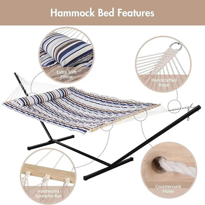 ANOW Outdoor Double Hammock with Stand, Portable Hammock with Detachable Pillow and Pad for Garden Yard Outside, 450 LBS Weight Capacity, Blue Seaside by GreenHaven Gardens